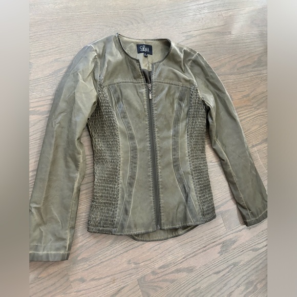 Luii Dark Green Olive Faux Leather Jacket Women’s Size Small - Picture 6 of 10